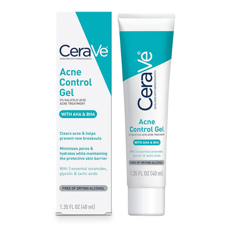 CeraVe Salicylic Acid Acne Treatment with Glycolic Acid and Lactic Acid | AHA/BHA Acne Gel for Face to Control and Clear Breakouts |1.35 Ounce - Vamzn#
