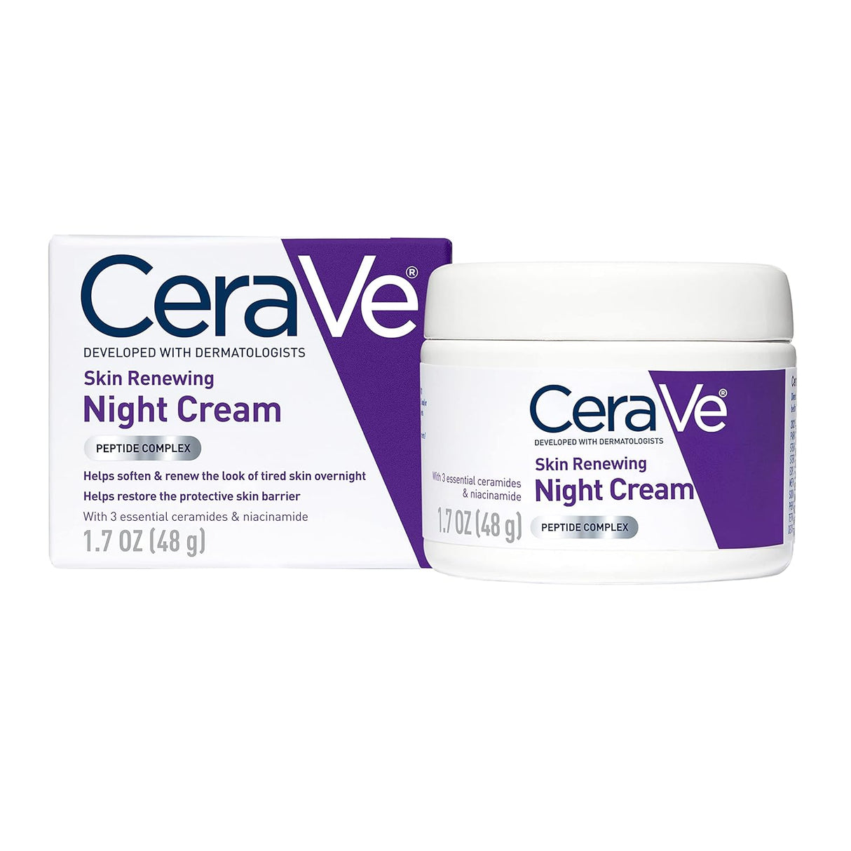 CeraVe Skin Renewing Night Cream | Niacinamide, Peptide Complex, and Hyaluronic Acid Moisturizer for Face | 1.7 Ounce, Packaging may Vary - Vamzn#