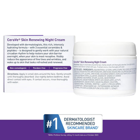 CeraVe Skin Renewing Night Cream | Niacinamide, Peptide Complex, and Hyaluronic Acid Moisturizer for Face | 1.7 Ounce, Packaging may Vary - Vamzn#