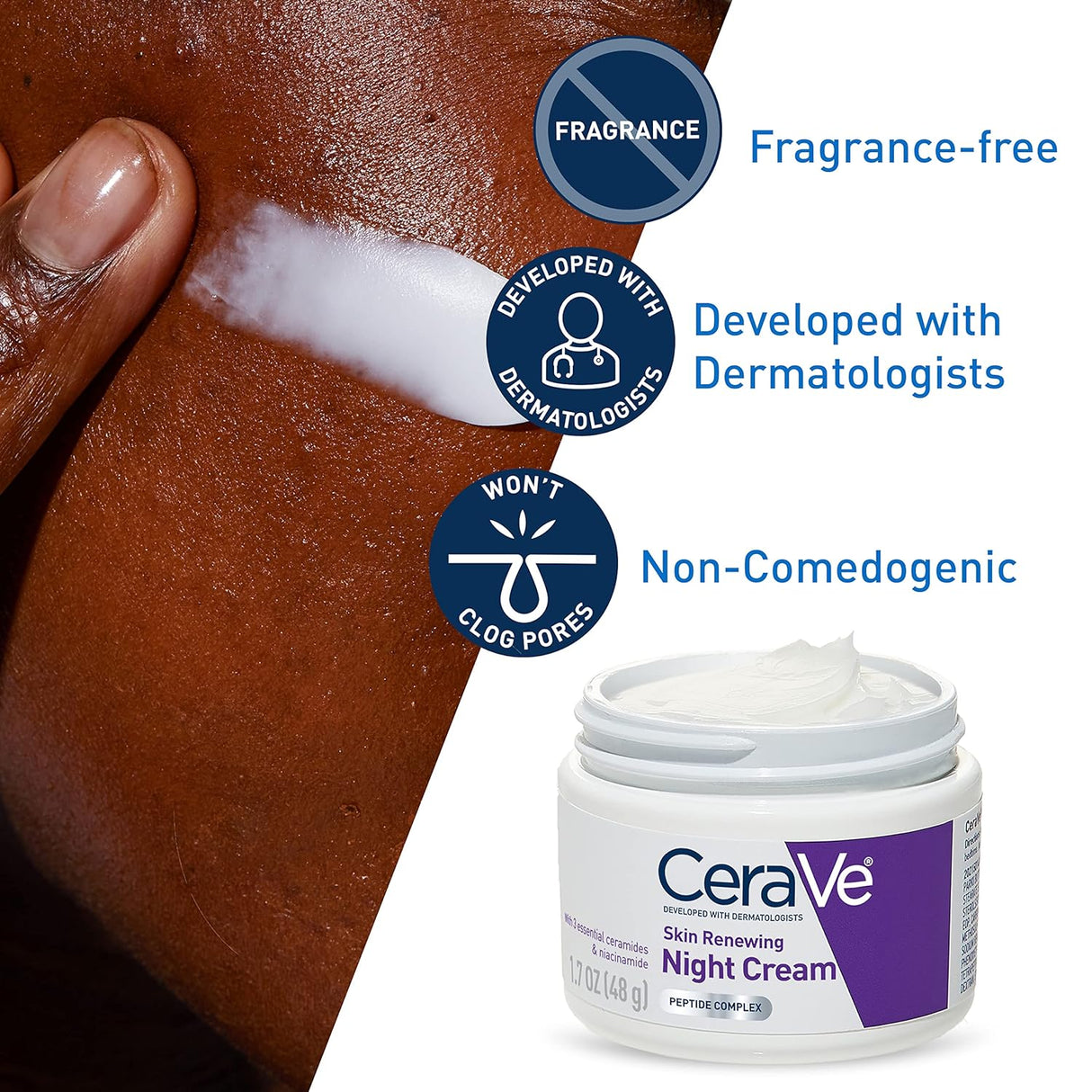 CeraVe Skin Renewing Night Cream | Niacinamide, Peptide Complex, and Hyaluronic Acid Moisturizer for Face | 1.7 Ounce, Packaging may Vary - Vamzn#
