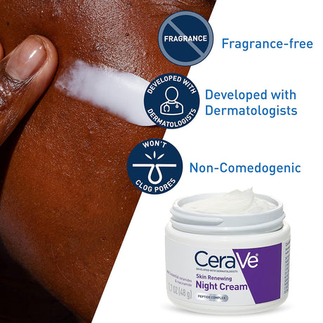 CeraVe Skin Renewing Night Cream | Niacinamide, Peptide Complex, and Hyaluronic Acid Moisturizer for Face | 1.7 Ounce, Packaging may Vary - Vamzn#